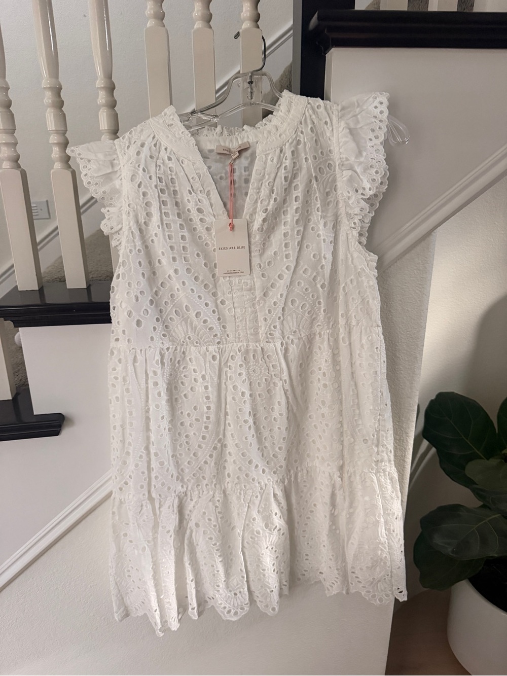 Skies Are Blue White Eyelet Ruffle V-Neck Top